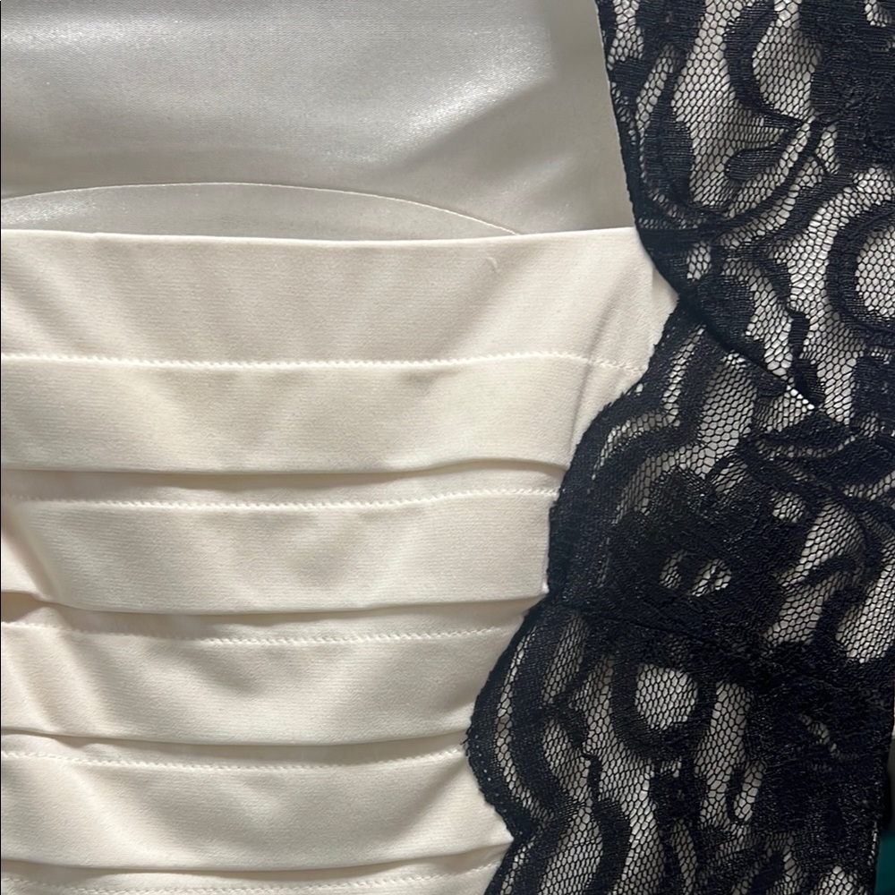 Cache Black and White Pleated Ruched Sheath Midi Dress - Picture 2 of 7